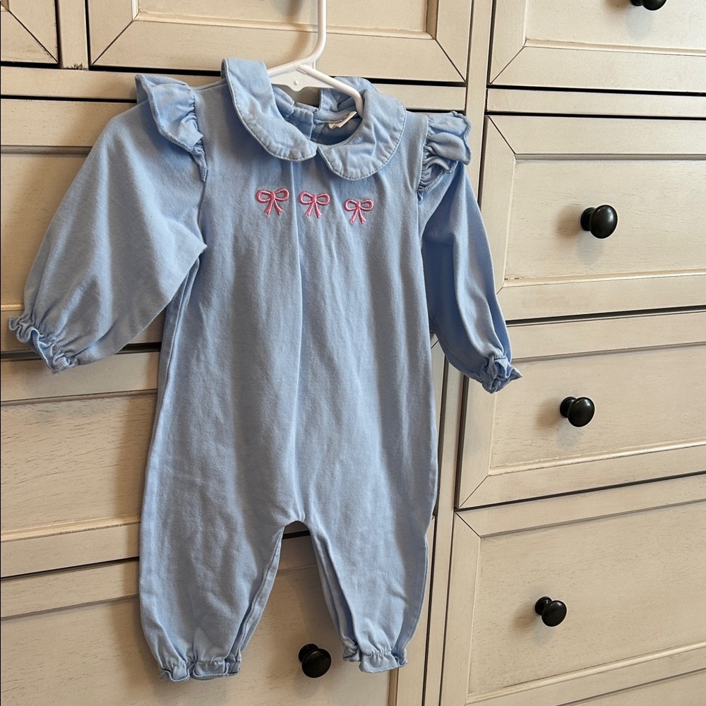 Adorable Blue Baby Romper with Pink Bows
